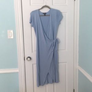 Light blue midi length wrap dress!